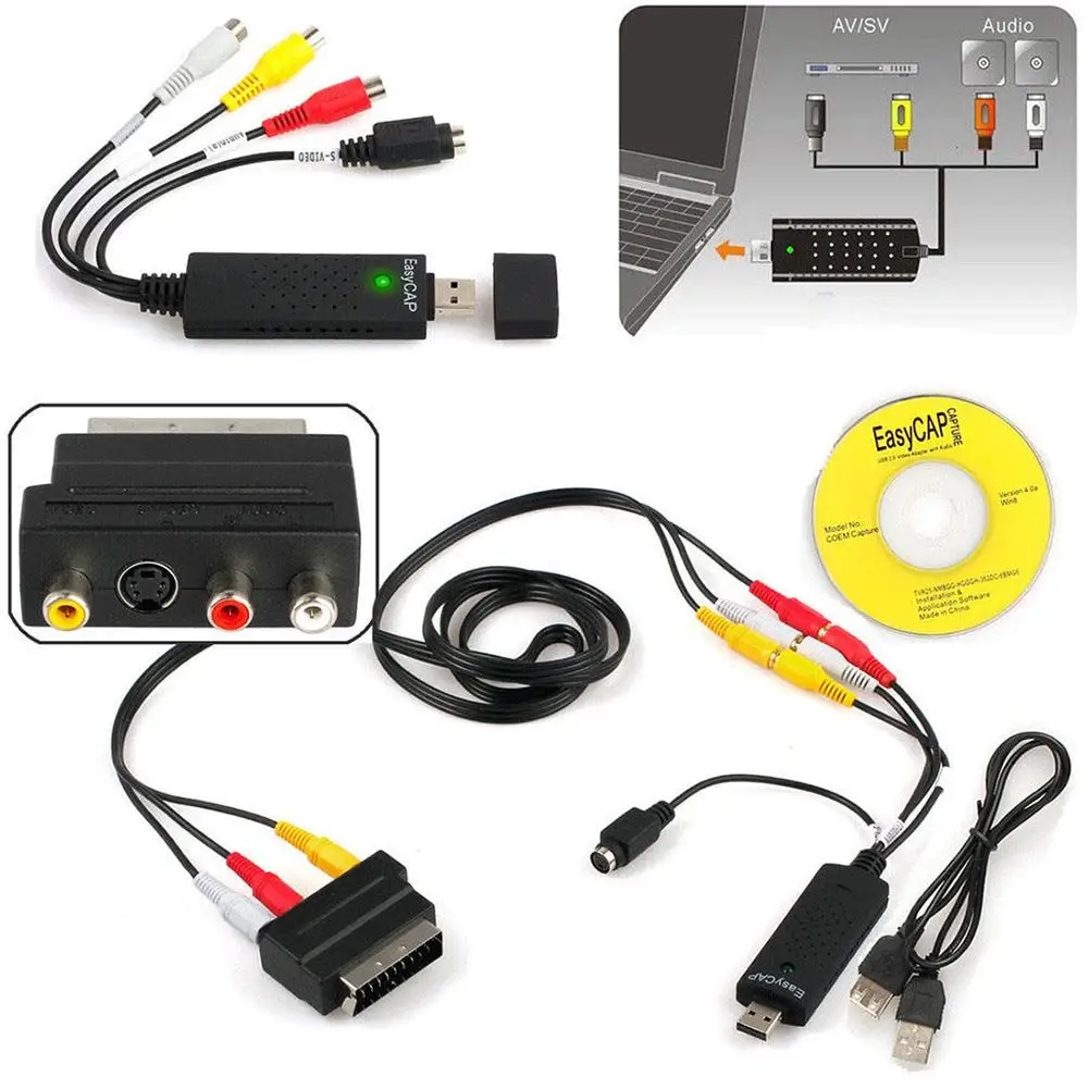 USB 2.0 Video Audio VHS to DVD HDD Converter Capture Card Scart RCA Adapter Male to Male Easy to Use Portable
USB 2.0 Video Audio VHS to DVD HDD Converter Capture Card Scart RCA Adapter Male to Male Easy to Use Portable