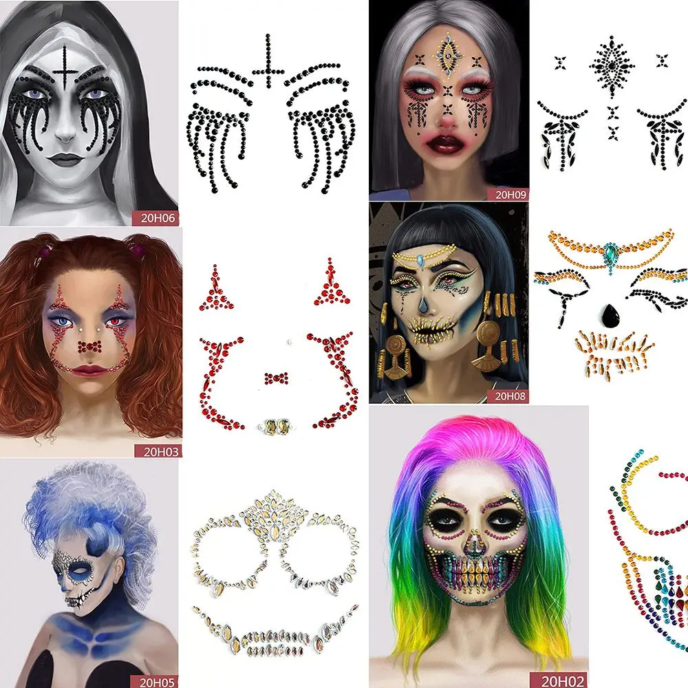 1PC 3D Halloween Face Stickers Ghost Skull Face with Acrylic Diamond Decoration Sexy Glitter Tattoo Paste Prom for Holiday Party
1PC 3D Halloween Face Stickers Ghost Skull Face with Acrylic Diamond Decoration Sexy Glitter Tattoo Paste Prom for Holiday Party