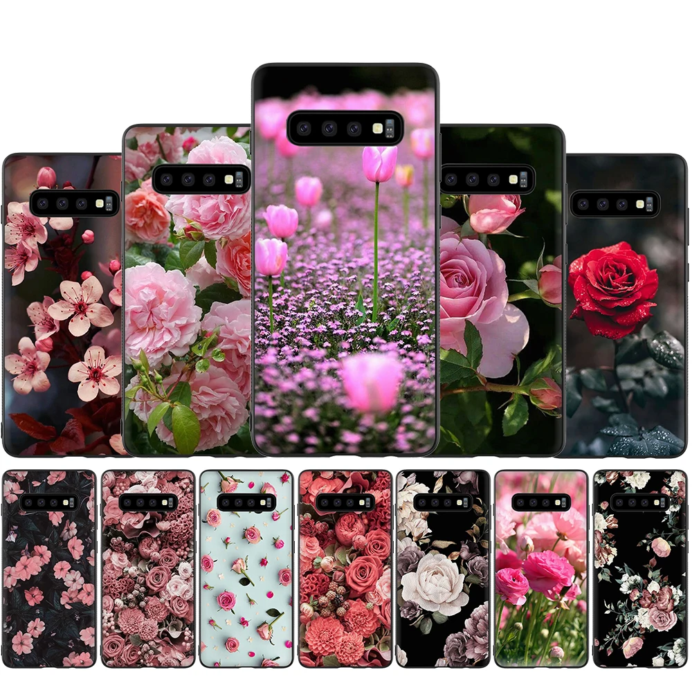 Розовый с цветочным принтом силиконовый чехол для телефона Samsung Galaxy S6 S7 край S8 S9 S10