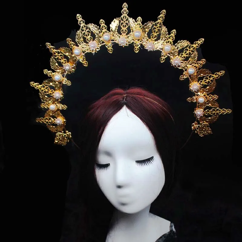 

Gothic Lolita Black Rose Devil Feather Wings Goddess Sun Halo Crown Headband Gorgeous Vintage Mary Baroque Tiara Headwear