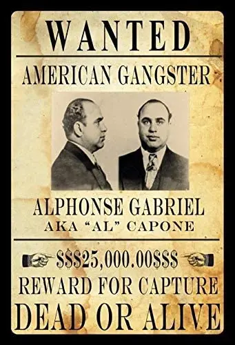 

Stevenca Metal Tin Sign Wanted Alphonse Gabriel Al Capone Vintage Look Custom Vintage Retro Aluminum Sign for Wall Decor 8x12