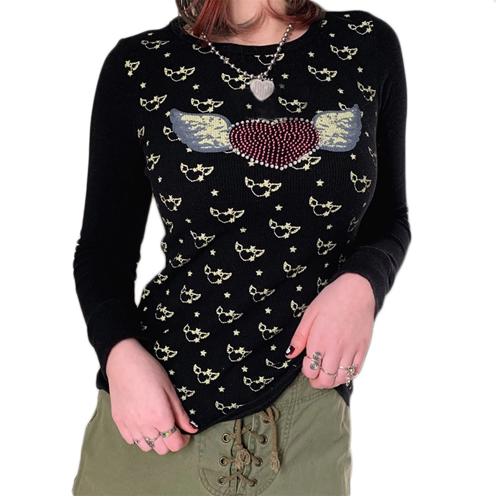 Women Autumn Polyester Slim-fit T-shirt Adults Rhinestone Love Pattern Long Sleeve Round Neck Pullover Tops
Women Autumn Polyester Slim-fit T-shirt Adults Rhinestone Love Pattern Long Sleeve Round Neck Pullover Tops