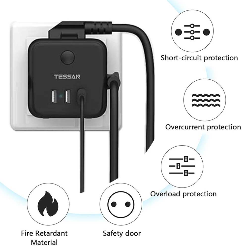 TESSAN Wall Outlets Cube Power Strip with 3 AC Outlets and 3 USB Ports 5V 2.4A 250V with Switch Multiple Socket Adapter for Home
TESSAN Wall Outlets Cube Power Strip with 3 AC Outlets and 3 USB Ports 5V 2.4A 250V with Switch Multiple Socket Adapter for Home