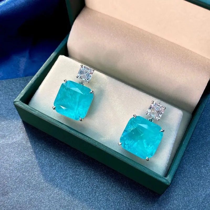 100% S925 Sterling Silver Fashion Paraiba Gemstone Stud Earrings For Women Sparkling High Carbon Diamond Party Fine Jewelry
100% S925 Sterling Silver Fashion Paraiba Gemstone Stud Earrings For Women Sparkling High Carbon Diamond Party Fine Jewelry