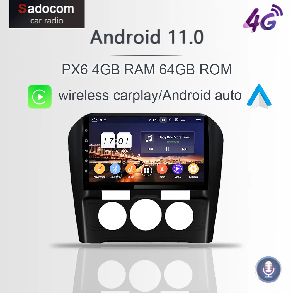Автомобильный DVD-плеер 720P Carplay PX6 DSP IPS Android 11 0 4 Гб + 128 ГБ GPS RDS Авторадио Wifi Bluetooth 5 для