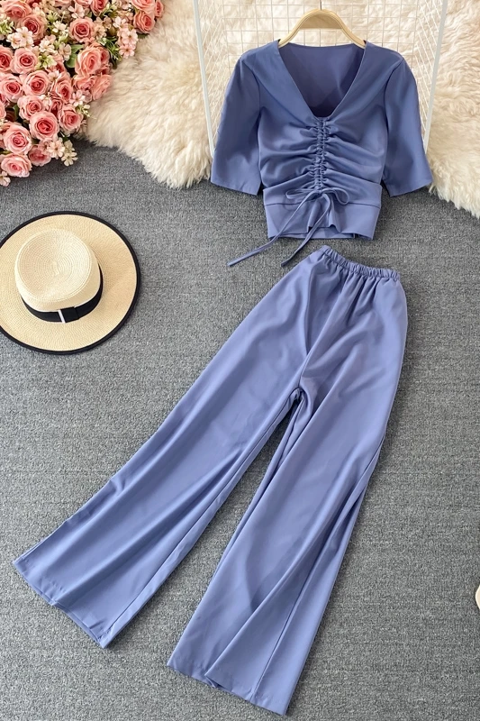 Light Mature Style Fashion Suit Summer Wide Leg Pants Women High Waist Drape Casual Straight Pants Two-piece Short Top
Light Mature Style Fashion Suit Summer Wide Leg Pants Women High Waist Drape Casual Straight Pants Two-piece Short Top