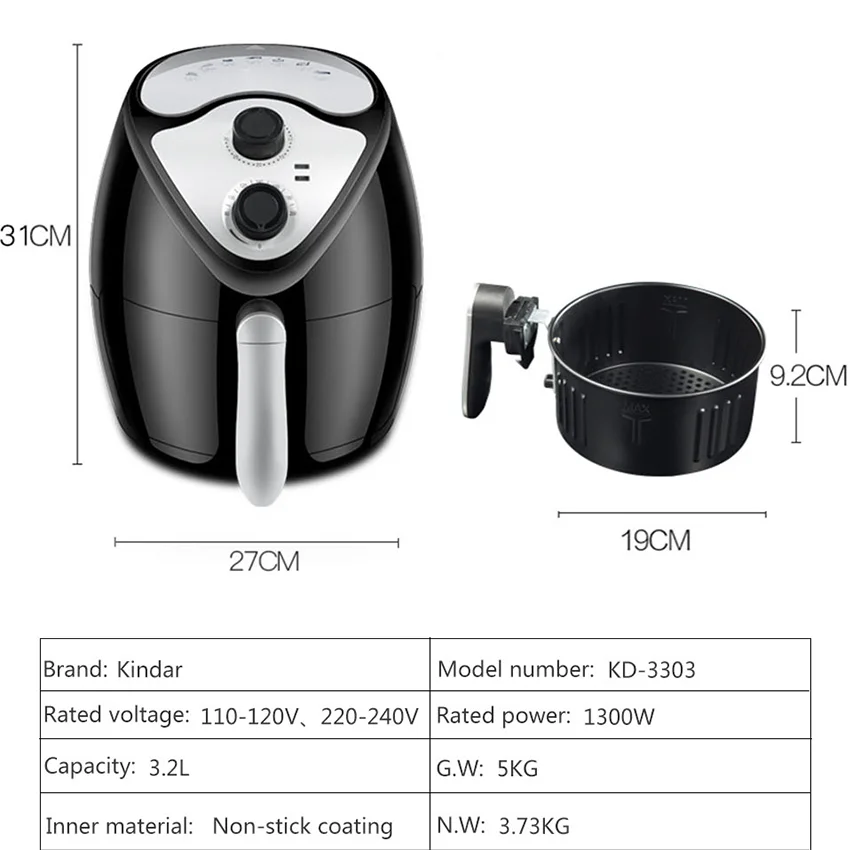 Kindar Air Fryer Deep Fryer Cooker 4L Multifunction Chic Appliance French Fries Novice Kitchen Double Pot Non Stick Health
Kindar Air Fryer Deep Fryer Cooker 4L Multifunction Chic Appliance French Fries Novice Kitchen Double Pot Non Stick Health