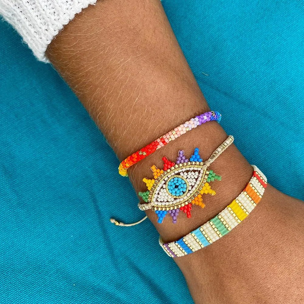 Bohemian Ethnic Style Wild Devil's Eyes Miyuki Rice Beads Handmade Rainbow Beaded Bracelet Women Woman Accesories Gift Female
Bohemian Ethnic Style Wild Devil's Eyes Miyuki Rice Beads Handmade Rainbow Beaded Bracelet Women Woman Accesories Gift Female