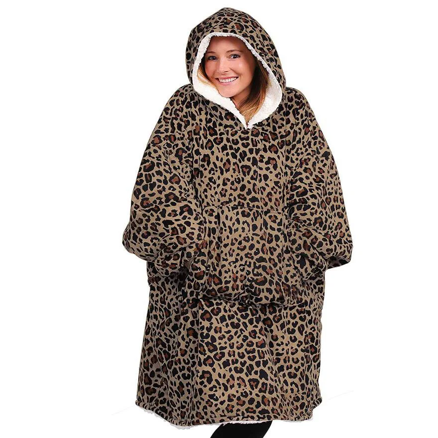 Leopard Fleece Sherpa Blanket with Sleeves Super Huge Warm Outdoor Pocket Hoodie Adult Winter Hooded TV Blankets Sweatshirt
Leopard Fleece Sherpa Blanket with Sleeves Super Huge Warm Outdoor Pocket Hoodie Adult Winter Hooded TV Blankets Sweatshirt