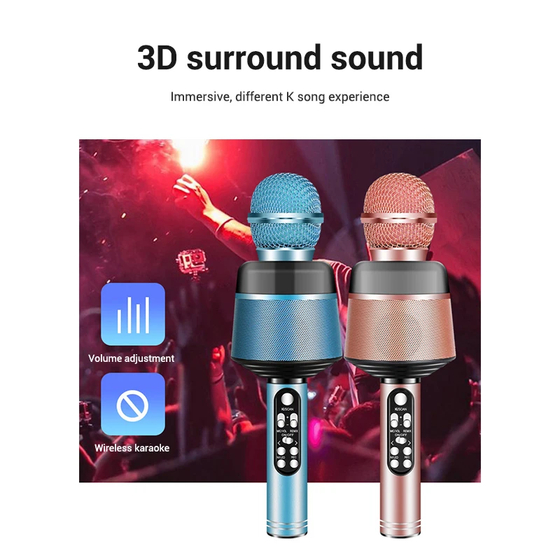 Bluetooth Condenser Microphone Wireless Handheld Karaoke Microphone Speaker Smart Noise Reduction ND998
Bluetooth Condenser Microphone Wireless Handheld Karaoke Microphone Speaker Smart Noise Reduction ND998