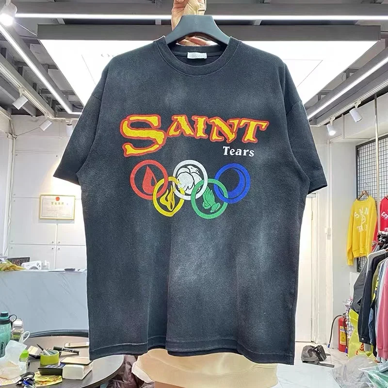 Spring and summer new letter ring printing limited vintage wash round neck short-sleeved T-shirt loose
Spring and summer new letter ring printing limited vintage wash round neck short-sleeved T-shirt loose