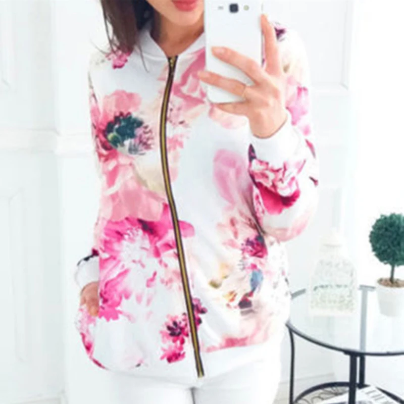 Fashion Retro Floral Print Women Coat Casual Zipper Up Bomber Jacket Ladies Casual Autumn Outwear Coats Women Clothing 
Fashion Retro Floral Print Women Coat Casual Zipper Up Bomber Jacket Ladies Casual Autumn Outwear Coats Women Clothing