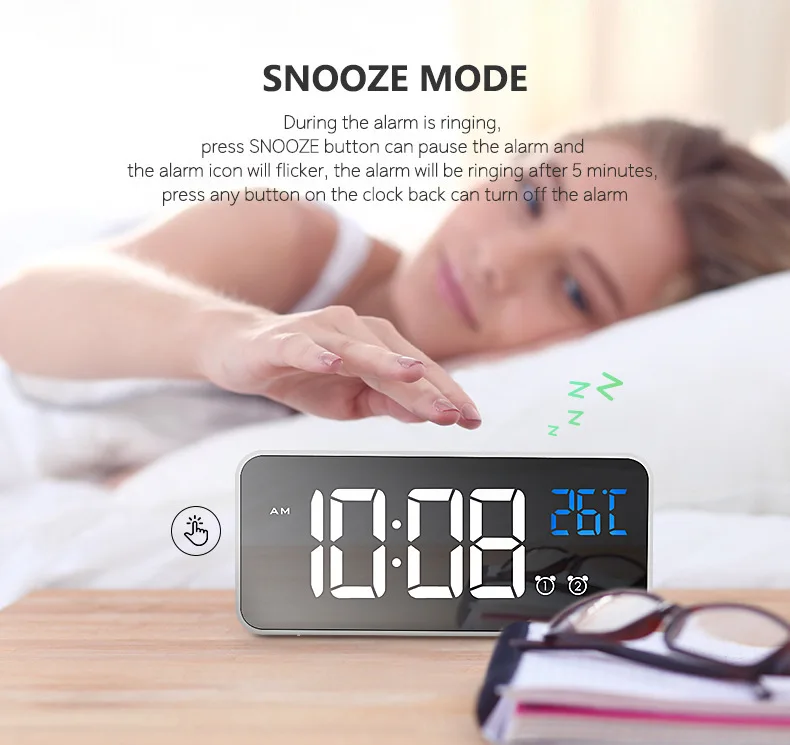 Charging voice control alarm clock mirror led Music Clock two sets of alarm switch new digital Bedside Alarm Clock
Charging voice control alarm clock mirror led Music Clock two sets of alarm switch new digital Bedside Alarm Clock