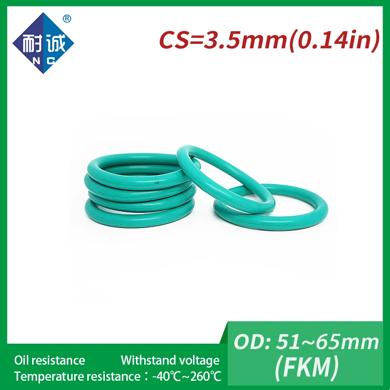 

1PC/lot Rubber Ring Green FKM O ring Seals Thickness 3.5mm OD51/52/53/55/56/57/58/60/62/63/65mm Rubber O-Rings Fuel Washer