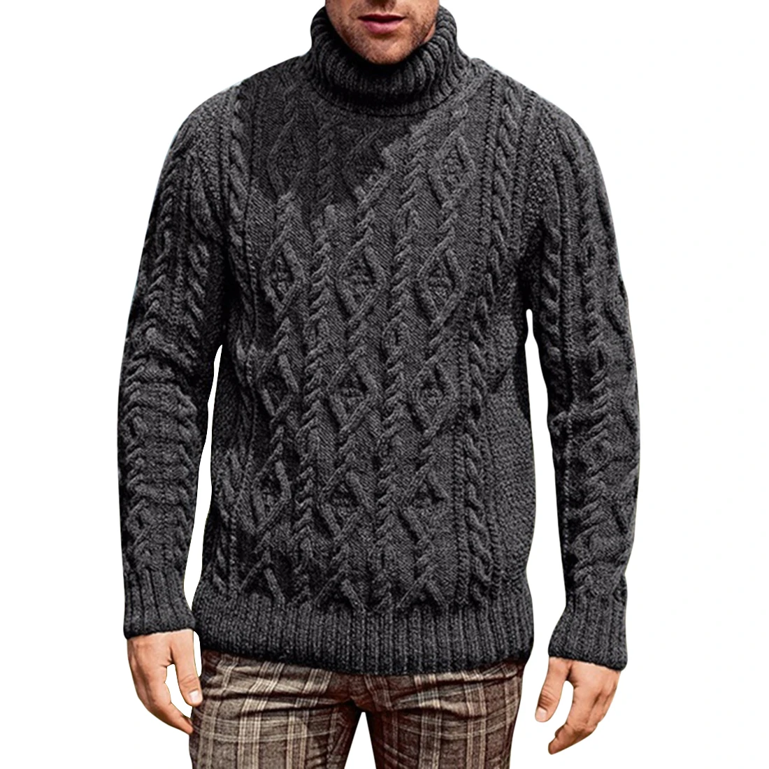 

4 Color Men New Sweater Solid Color Long Sleeve Turleneck Winter Knitted Blouse Casual Plus Size Knitwear Pullover