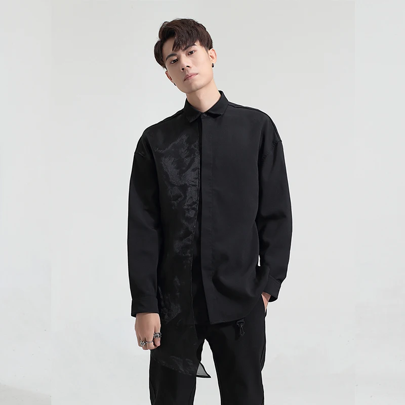Men's Long-Sleeve Shirt Spring And Autumn New Lapel Pure Color Single Veil Stitching Design Fashion Trend Men's Shirt
Men's Long-Sleeve Shirt Spring And Autumn New Lapel Pure Color Single Veil Stitching Design Fashion Trend Men's Shirt