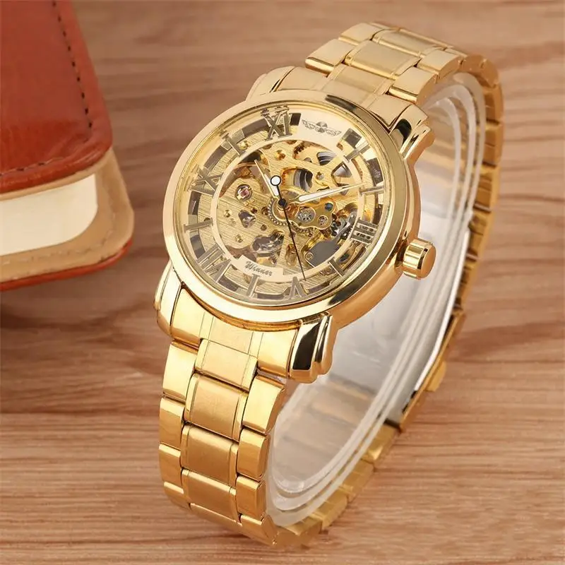 Часы наручные Winner Мужские механические, прозрачные золотистые Роскошные Дизайнерские, на ремешке из нержавеющей стали 
Часы наручные Winner Мужские механические, прозрачные золотистые Роскошные Дизайнерские, на ремешке из нержавеющей стали