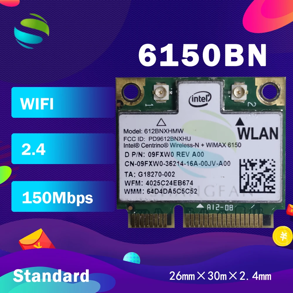 

For Intel Centrino Advanced-N 612BNXHMW WIMAX 6150 WiFi Half Mini PCI-E 300Mbps 802.11b/n Card 0WT8X2 dell M17X R4 15Z 5523 7720