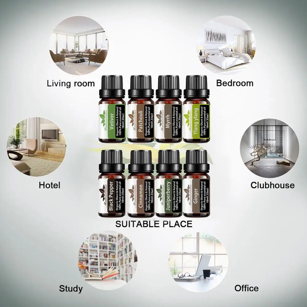 8Pcs/Kit 100% Pure Essential Oils Gift Set Humidifier Massage Vetiver Patchouli Myrrh Ylang ylang Black Pepper Cinnamo Olis 10ML
8Pcs/Kit 100% Pure Essential Oils Gift Set Humidifier Massage Vetiver Patchouli Myrrh Ylang ylang Black Pepper Cinnamo Olis 10ML