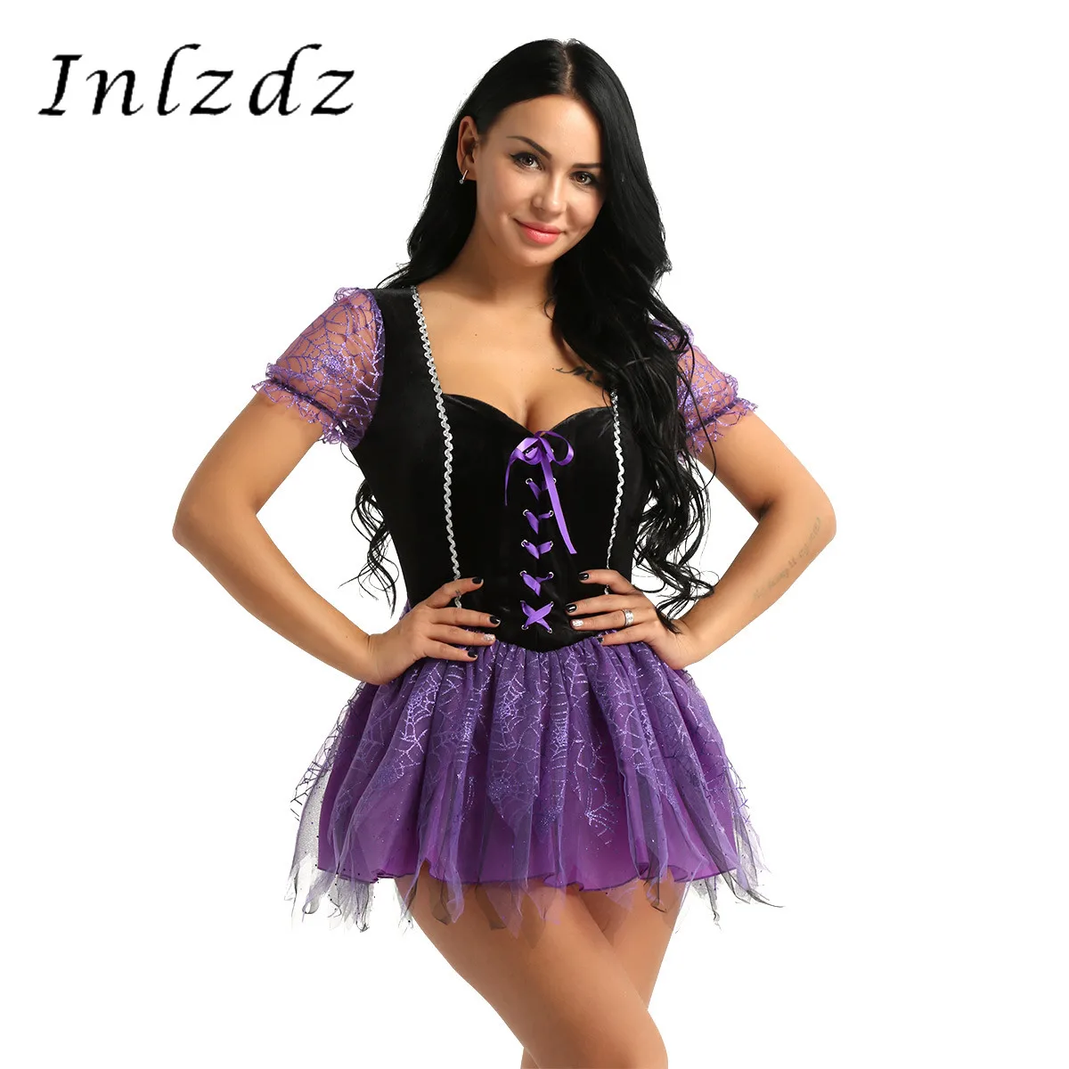Purple Womens Adult Wicked Witch Halloween Costume Dress Fancy Short Sleeve Velvet Lace Up Tulle Role Play Cosplay Dress
Purple Womens Adult Wicked Witch Halloween Costume Dress Fancy Short Sleeve Velvet Lace Up Tulle Role Play Cosplay Dress