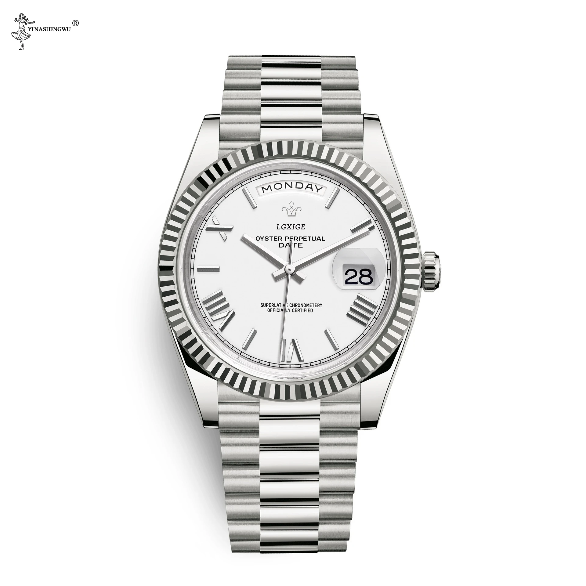 

Men Watch Top Brand Luxury 18K Gold Watch High Quality Stainless Steel Calendar Genava Male Wristwatches Gold Color Watch 40MM