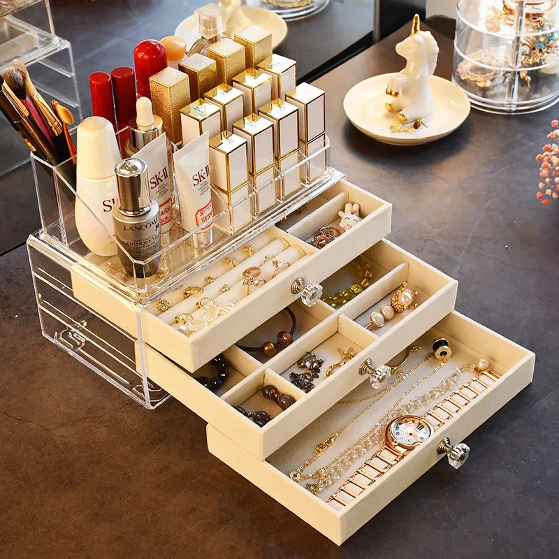 Jewelry Storage Box Transparent Acrylic Cosmetic Organizer Lipstick Holder Earrings Necklace Watch Display Stand Velvet Drawer 
Jewelry Storage Box Transparent Acrylic Cosmetic Organizer Lipstick Holder Earrings Necklace Watch Display Stand Velvet Drawer