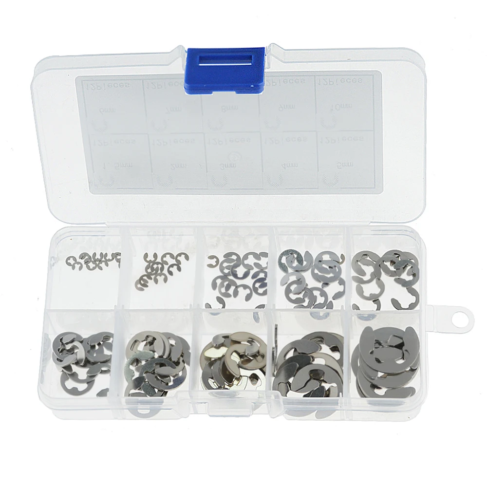 

120PCS/Box M1.5-M10 304 Stainless Steel Stainless Steel E Clip Washer Assortment Kit Circlip Retaining Ring For Shaft Fastener