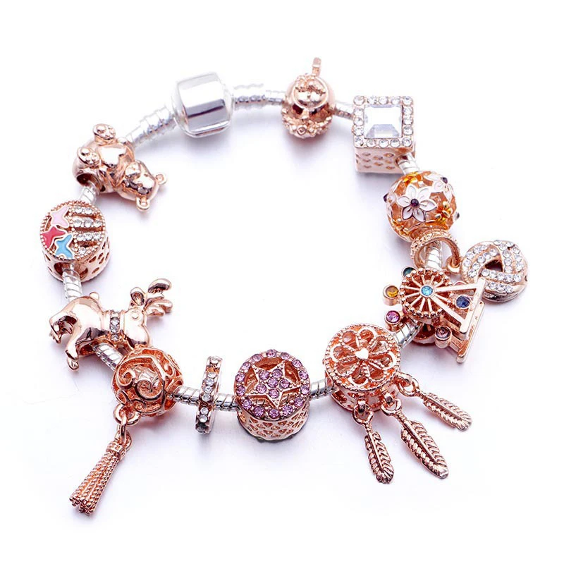 New Rose Gold Diy Bracelet Woman Beaded Elk Tassel Pandora Charm Mix and Match Valentine's Day Romantic Flowers Girlfriend
New Rose Gold Diy Bracelet Woman Beaded Elk Tassel Pandora Charm Mix and Match Valentine's Day Romantic Flowers Girlfriend