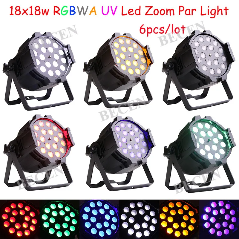 Светодиодный сценический светильник 6 шт./лот 18x18 Вт в 1 Par Light RGBWA UV Zoom LED 10-60