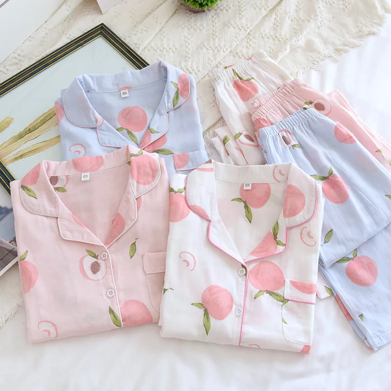 White Peach Print Pajamas Set Women Cotton 2PCS Sleepwear Long Sleeve Pijamas Suit Elastic Waist Shirt&Pants Loose Sleep Set
White Peach Print Pajamas Set Women Cotton 2PCS Sleepwear Long Sleeve Pijamas Suit Elastic Waist Shirt&Pants Loose Sleep Set