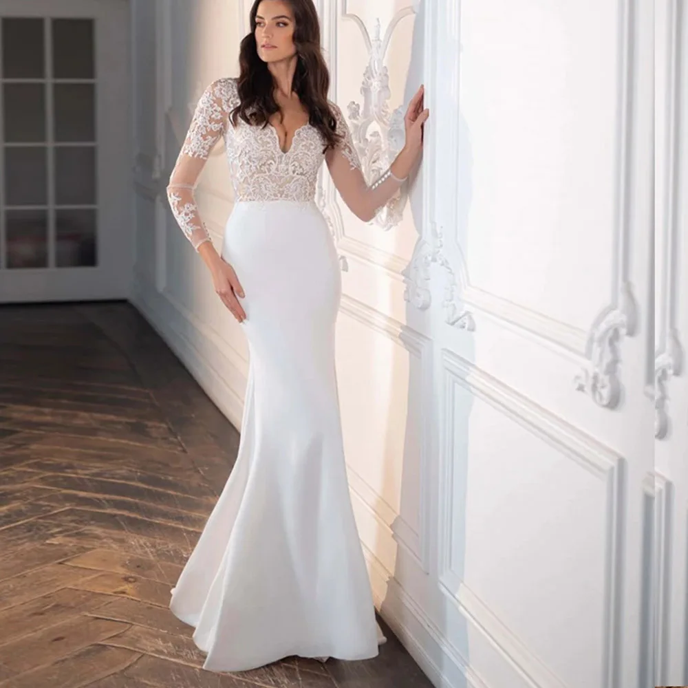 Sexy Simple Style Wedding Dress 2021 Long Skeeve V- Neck Mermaid Satin Robe De Mariee Bride Gowns Marriage Robe De Princess
Sexy Simple Style Wedding Dress 2021 Long Skeeve V- Neck Mermaid Satin Robe De Mariee Bride Gowns Marriage Robe De Princess