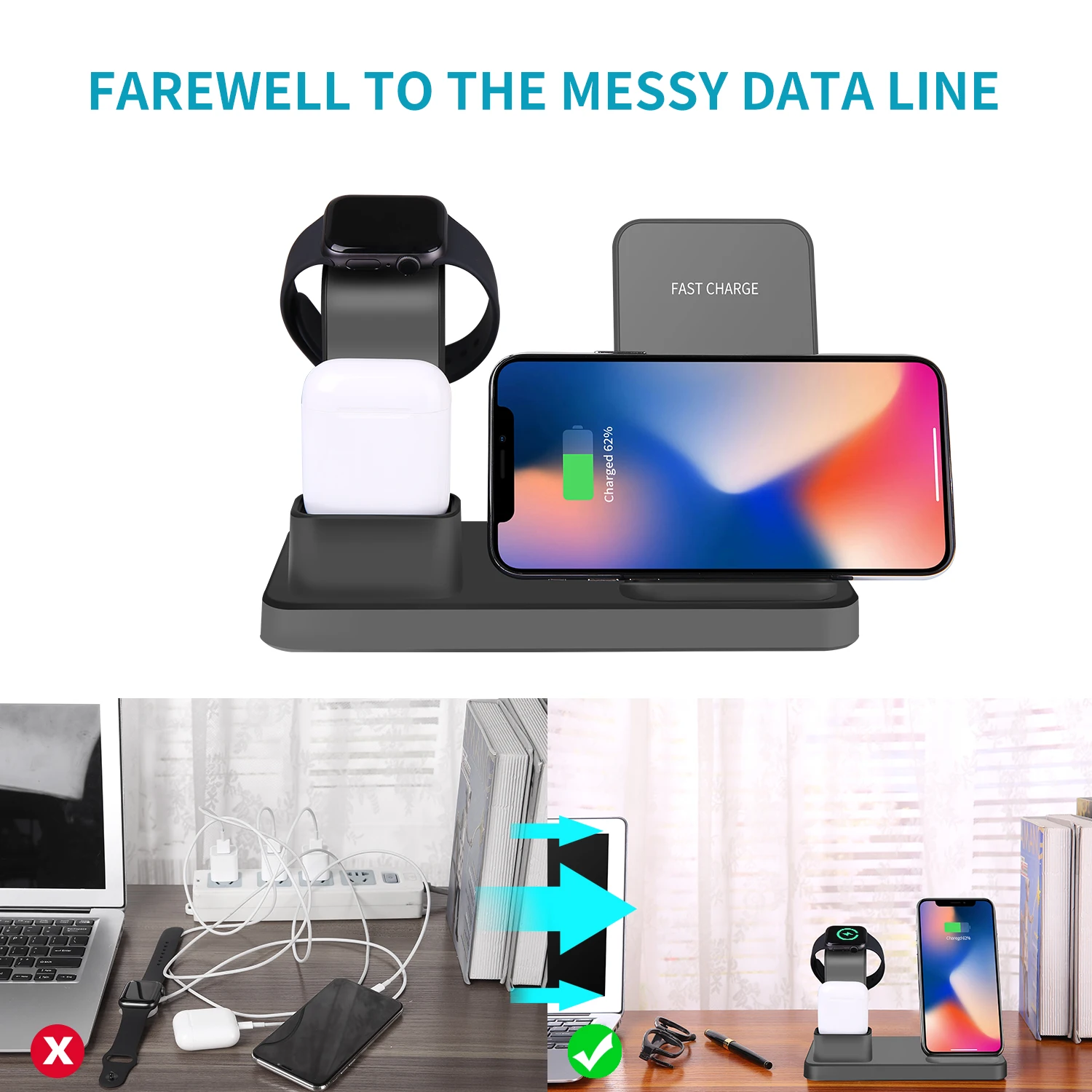 YOUXIU Qi Multi-function Wireless Fast Charger stand 3 in 1 Quick Charging Holder For iPhone 11 Pro Max XS XR X Watch Airpods
YOUXIU Qi Multi-function Wireless Fast Charger stand 3 in 1 Quick Charging Holder For iPhone 11 Pro Max XS XR X Watch Airpods