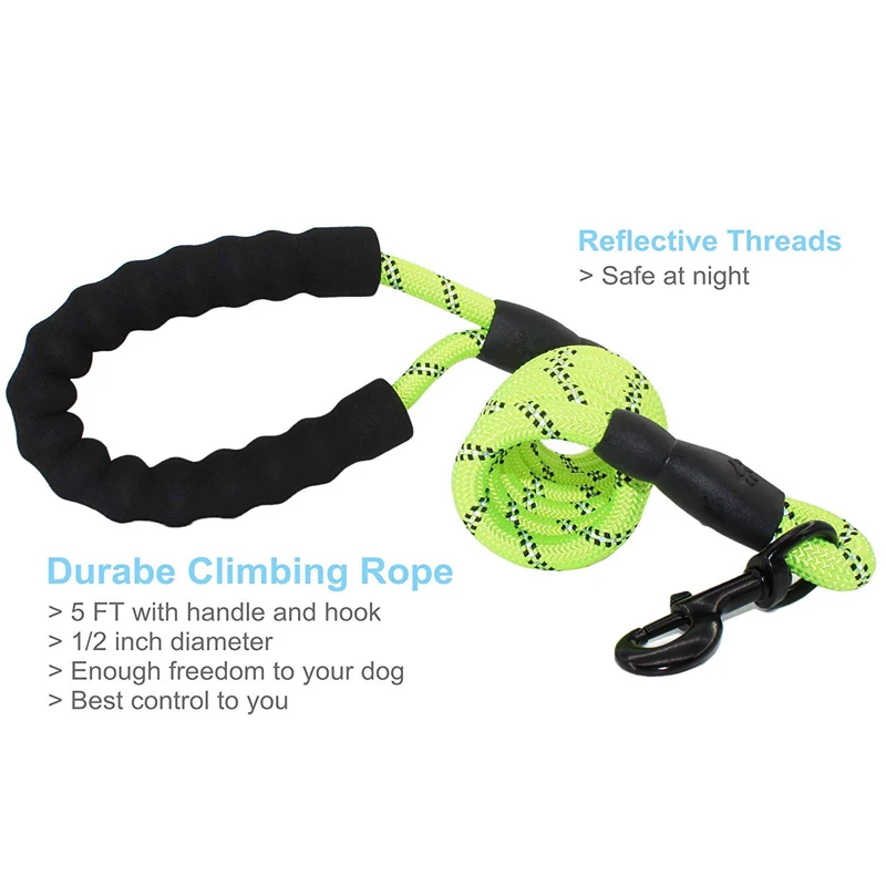 5 FT Strong Dog Leash with Comfortable Padded Handle and Highly Reflective Threads for Small Medium and Large Dogs
5 FT Strong Dog Leash with Comfortable Padded Handle and Highly Reflective Threads for Small Medium and Large Dogs