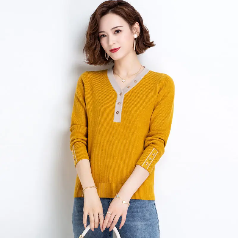 Simple Fashion V-neck Women's Knitwear Autumn New Pullover Sweater Short Slim Korean Female Multicolor Knitted Top e191
Simple Fashion V-neck Women's Knitwear Autumn New Pullover Sweater Short Slim Korean Female Multicolor Knitted Top e191