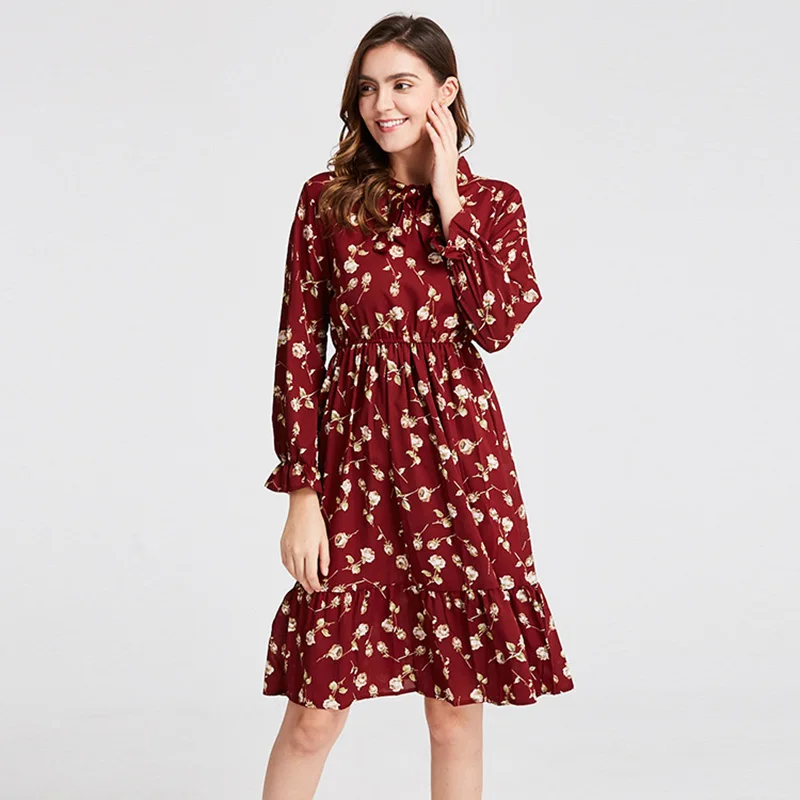 New European Style Women‘s Chiffon Shirt Floral Print Long Dresses Ladies O-Neck High Waist Bohemian Long Sleeve Dress 
New European Style Women‘s Chiffon Shirt Floral Print Long Dresses Ladies O-Neck High Waist Bohemian Long Sleeve Dress