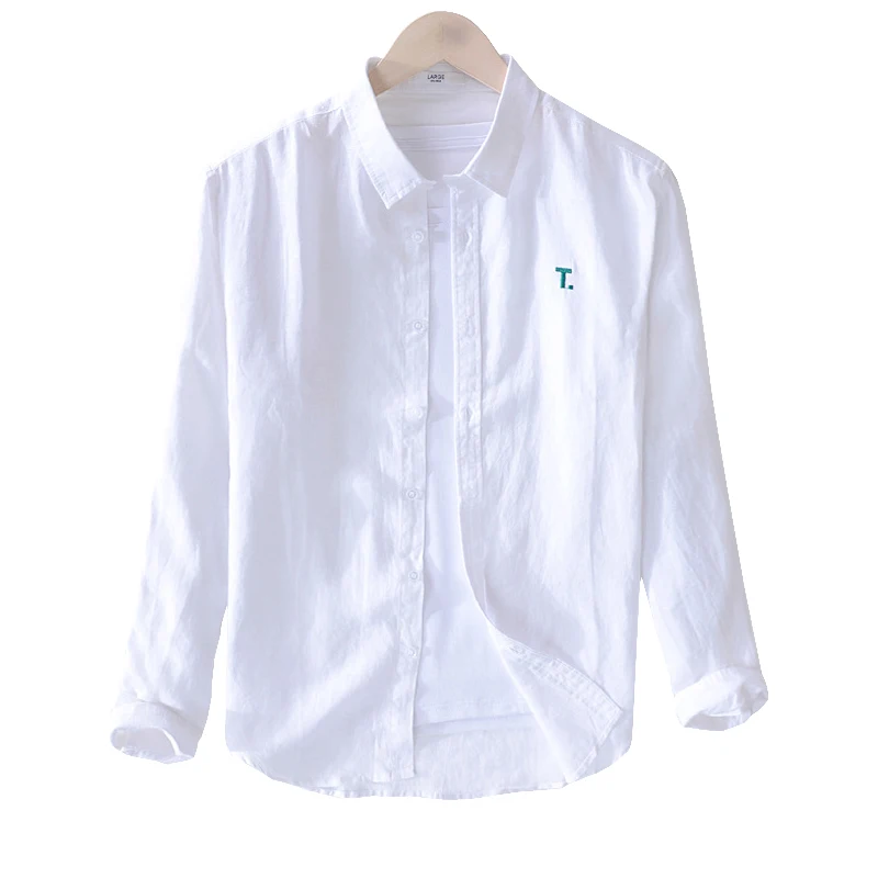 100% Pure Linen Long Sleeve Shirts for Men White T Letter Embroidery Casual Turn-down Collar Tops Clothing
100% Pure Linen Long Sleeve Shirts for Men White T Letter Embroidery Casual Turn-down Collar Tops Clothing