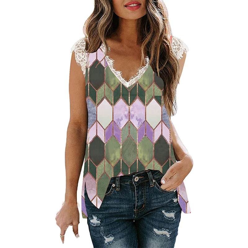 Women's Summer Sexy Printed Vest Lace Stitching Rhombus Hem Split Sling Top Casual Loose Large Size Women's Clothing
Women's Summer Sexy Printed Vest Lace Stitching Rhombus Hem Split Sling Top Casual Loose Large Size Women's Clothing