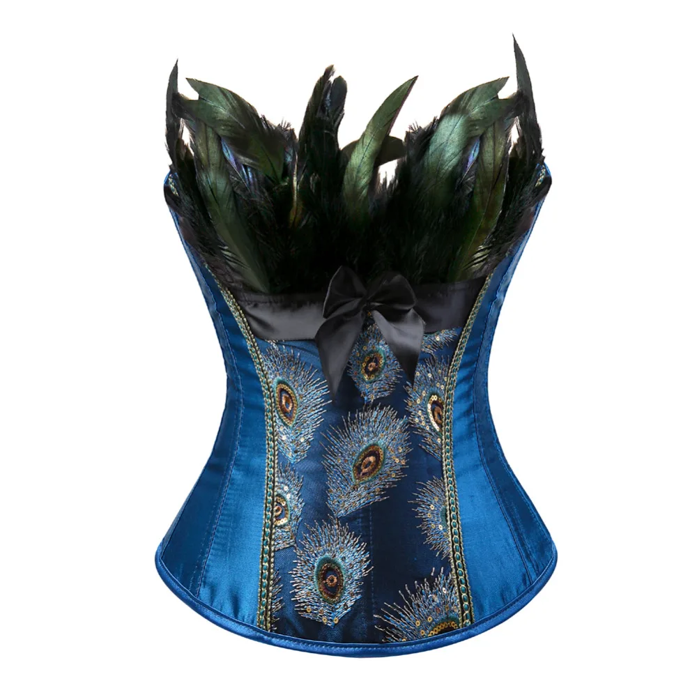 Burlesque Sexy Feathers Corsets Bustier Peacock Embroidery Corset Tops for Women Vintage Satin Overbust Corselet Plus Size
Burlesque Sexy Feathers Corsets Bustier Peacock Embroidery Corset Tops for Women Vintage Satin Overbust Corselet Plus Size