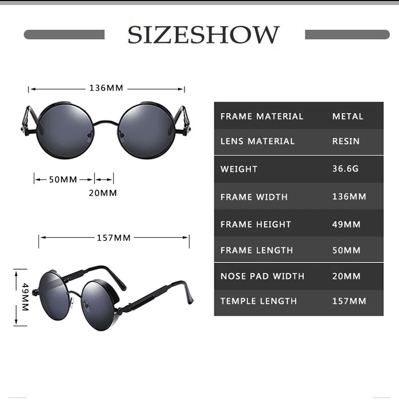 Classic steampunk style round sunglasses men and women brand designer retro round metal frame color lens sunglasses
Classic steampunk style round sunglasses men and women brand designer retro round metal frame color lens sunglasses