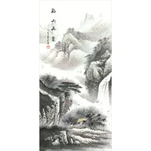 Asian Wall Scroll Art, Fengshui Home Decoration Artwork, Chinese Traditional Silk Scroll Painting Wall Pictures - waterfall
