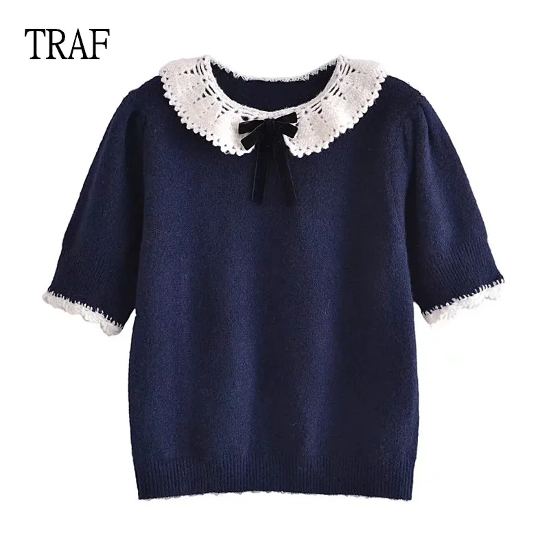 TRAF Women Knitted Sweater 2021 Fashion Small Round Neck Short Sleeve Pullover Female Sweaters Vintage Bow Slim Sweaters
TRAF Women Knitted Sweater 2021 Fashion Small Round Neck Short Sleeve Pullover Female Sweaters Vintage Bow Slim Sweaters