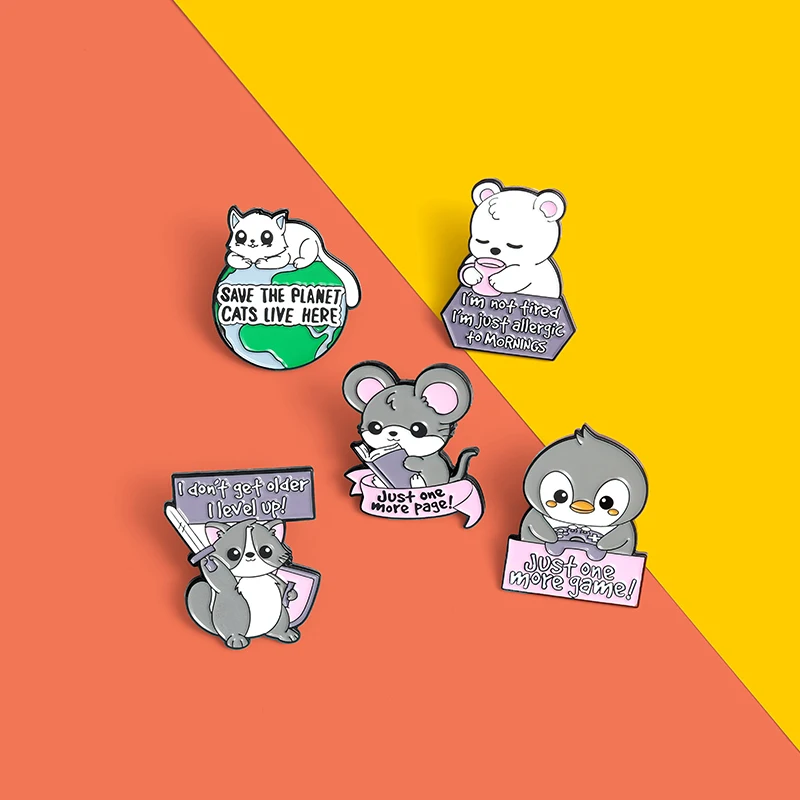 Custom Funny penguin Cat Rat Bear Raccoon Enamel Pin Just One More Game Page Brooches Shirt Lapel Badge Bag Animal Jewelry Gift
Custom Funny penguin Cat Rat Bear Raccoon Enamel Pin Just One More Game Page Brooches Shirt Lapel Badge Bag Animal Jewelry Gift