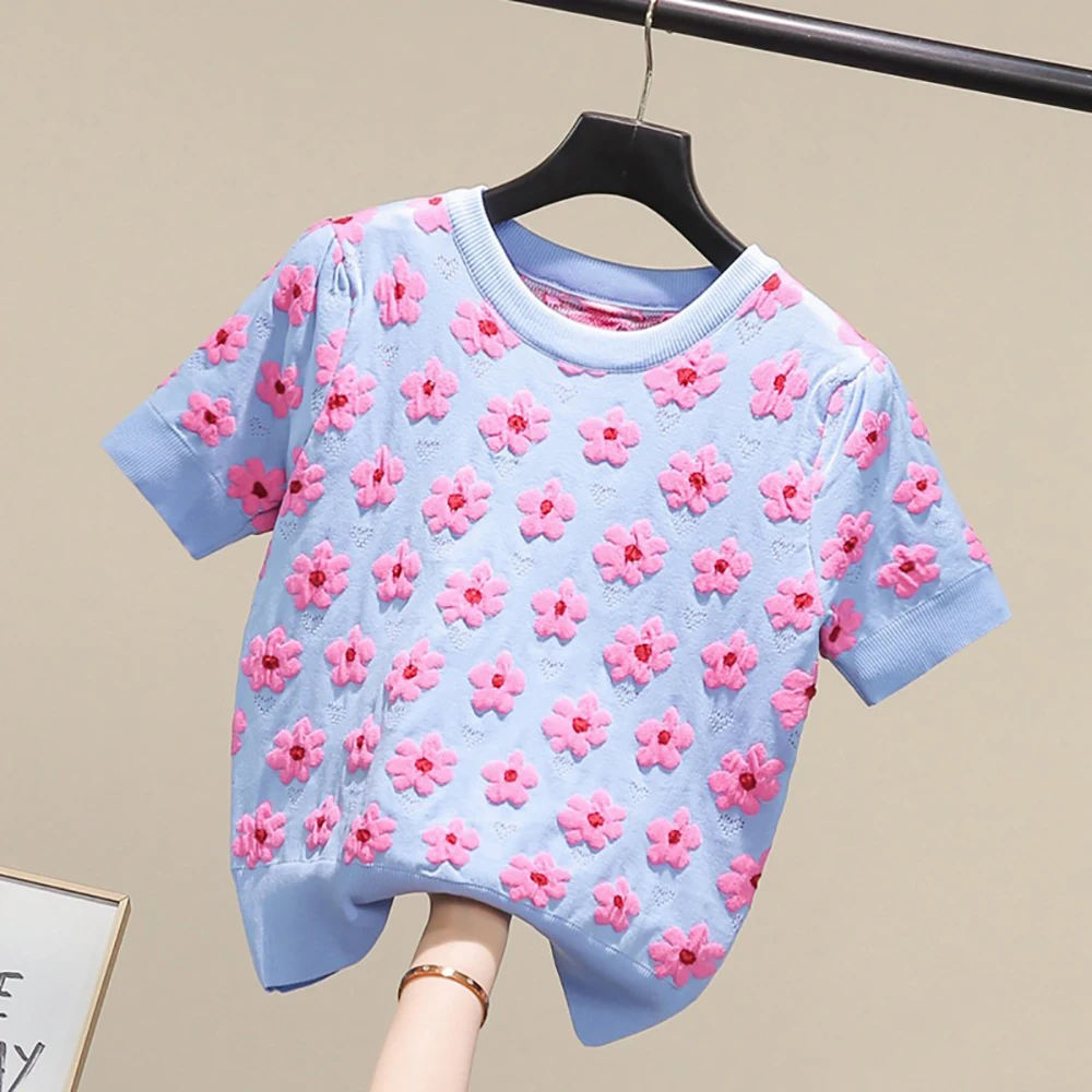 Fashion Embroidery Flower Knitted T Shirt O-Neck Short Sleeve Floral Tops Baggy Summer Clothes For Women Clothing Woman Tshirts
Fashion Embroidery Flower Knitted T Shirt O-Neck Short Sleeve Floral Tops Baggy Summer Clothes For Women Clothing Woman Tshirts