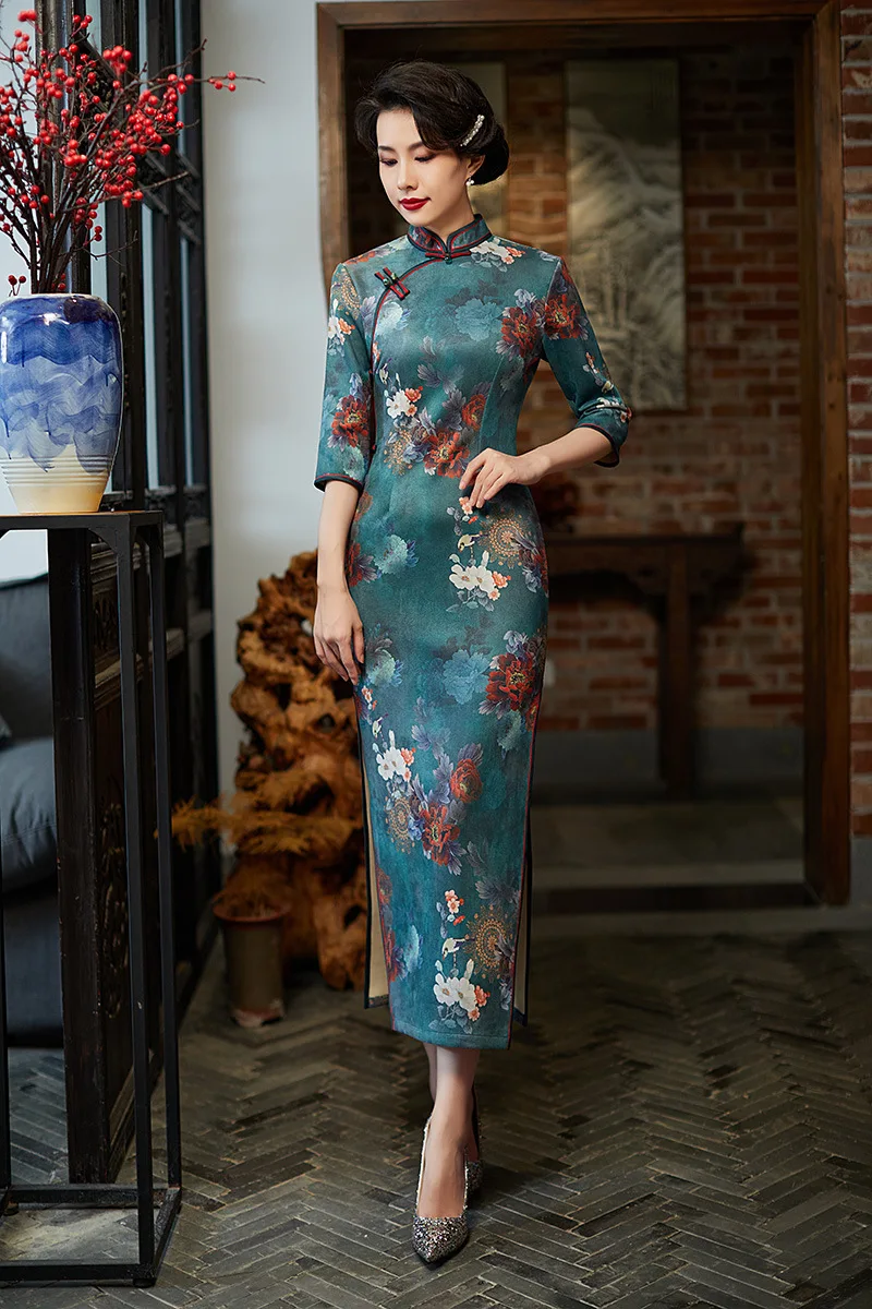

Платье женское в китайском стиле, пикантное улучшенное классическое ретро-платье на пуговицах, пикантное платье-Ципао с воротником-стойкой...