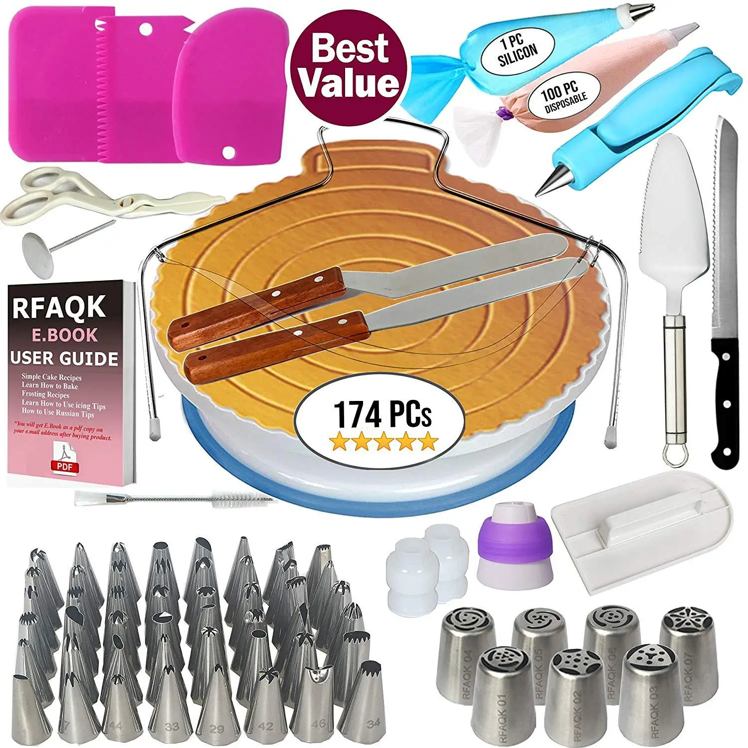 Cake Decorating Tools Kit Icing Tips Turntable Pastry Bags Couplers Cream Nozzle Baking Tools Set for Cupcakes Cookies
Cake Decorating Tools Kit Icing Tips Turntable Pastry Bags Couplers Cream Nozzle Baking Tools Set for Cupcakes Cookies