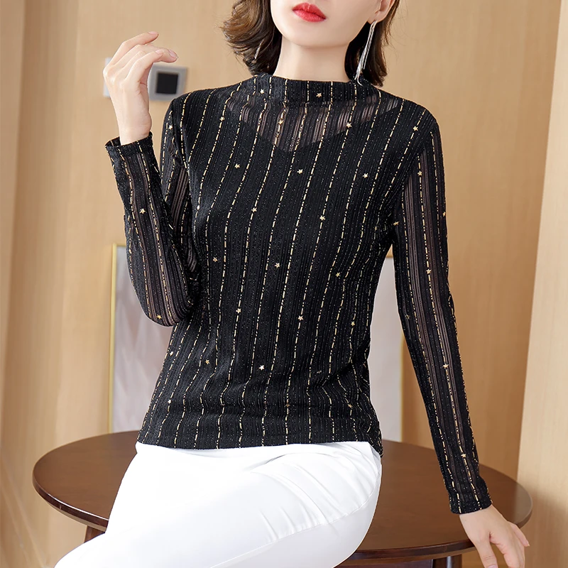 long sleeve t-shirt or black velvet backing new small unlined autumn fashion female half a turtleneck bronzing stripe
long sleeve t-shirt or black velvet backing new small unlined autumn fashion female half a turtleneck bronzing stripe