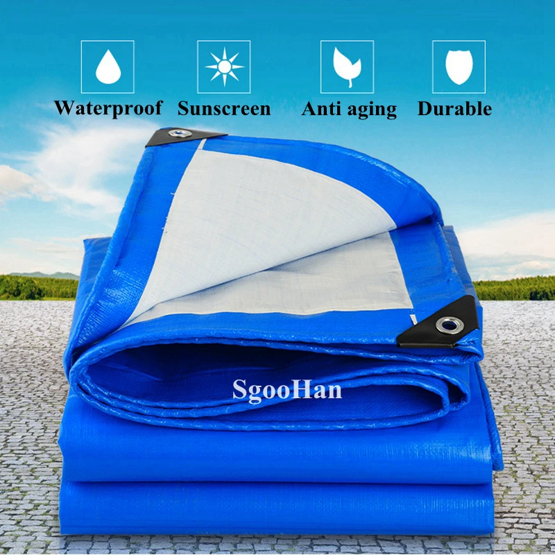 

Blue-White PE Tarpaulin Rainproof Cloth Garden Outdoor Awning Shade Sail Boat Truck Canopy Pet Dog House Cover Waterproof Cloth