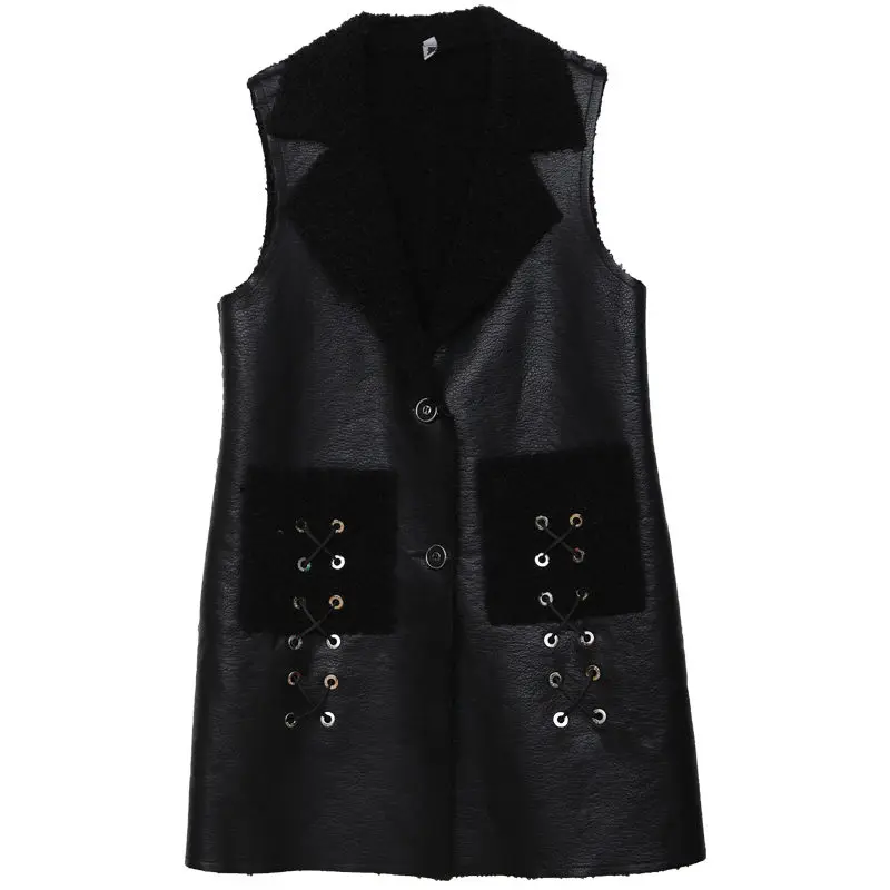 Fashion Fur Leather Splice PU Vest Jacket Plus Size Women's Hepburn Style Lamb Wool Coat for Fall Winter 2021 Korean Waistcoat
Fashion Fur Leather Splice PU Vest Jacket Plus Size Women's Hepburn Style Lamb Wool Coat for Fall Winter 2021 Korean Waistcoat