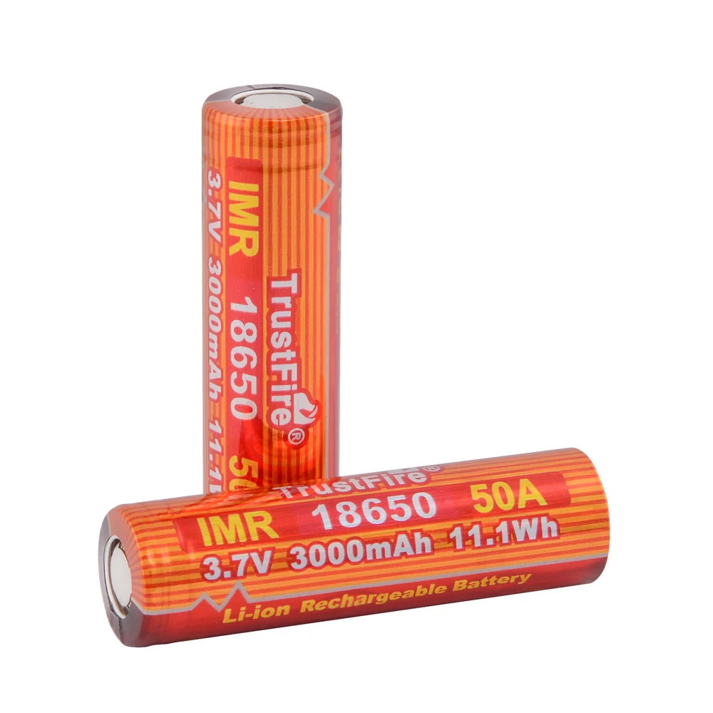 TrustFire IMR 18650 50A 3.7V 3000mAh 11.1Wh Rechargeable Li-ion Battery Lithium Batteries with Safety Relief Valve
TrustFire IMR 18650 50A 3.7V 3000mAh 11.1Wh Rechargeable Li-ion Battery Lithium Batteries with Safety Relief Valve