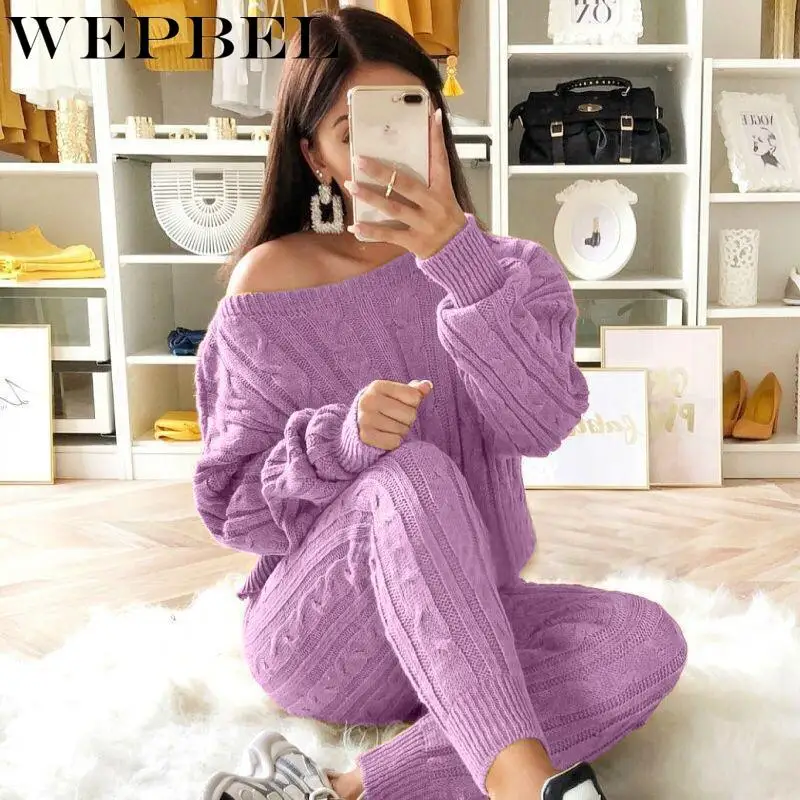 WEPBEL Women 's Winter Two Piece Sweater Knitted Sweater Suit Knitted Slim Pants Trousers+Sweater Clothing Sports Set
WEPBEL Women 's Winter Two Piece Sweater Knitted Sweater Suit Knitted Slim Pants Trousers+Sweater Clothing Sports Set